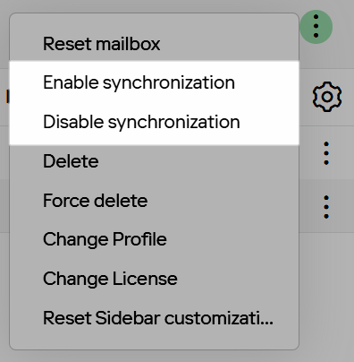 Enable and disable synchronization options in the menu for the multiple users